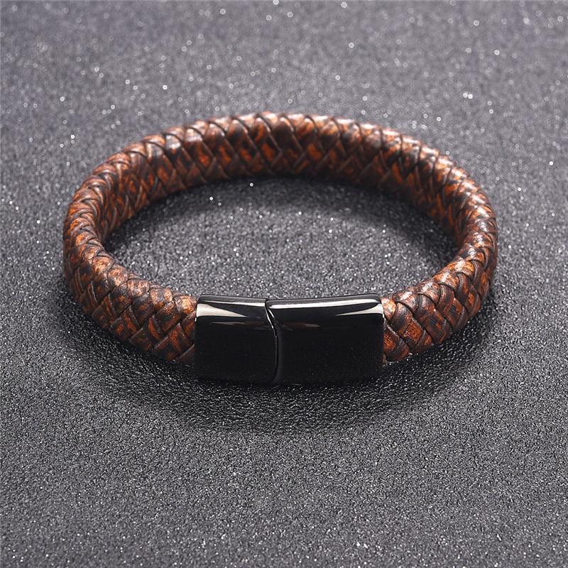 Blue Fire Stainless Steel Leather Bracelet