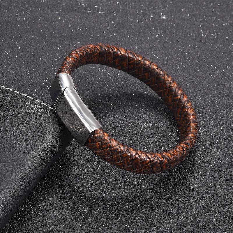 Blue Fire Stainless Steel Leather Bracelet