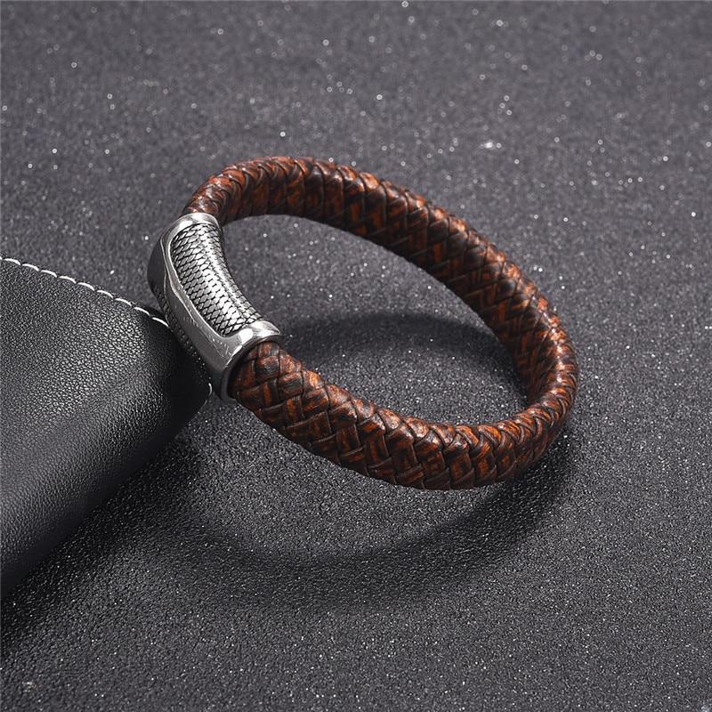 Blue Fire Stainless Steel Leather Bracelet