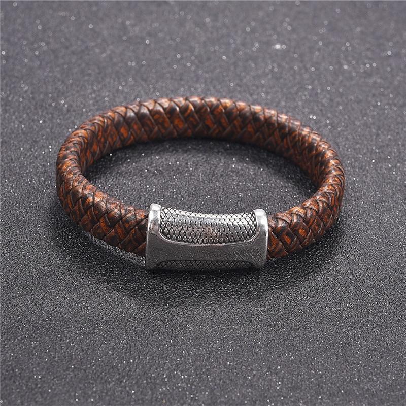 Blue Fire Stainless Steel Leather Bracelet