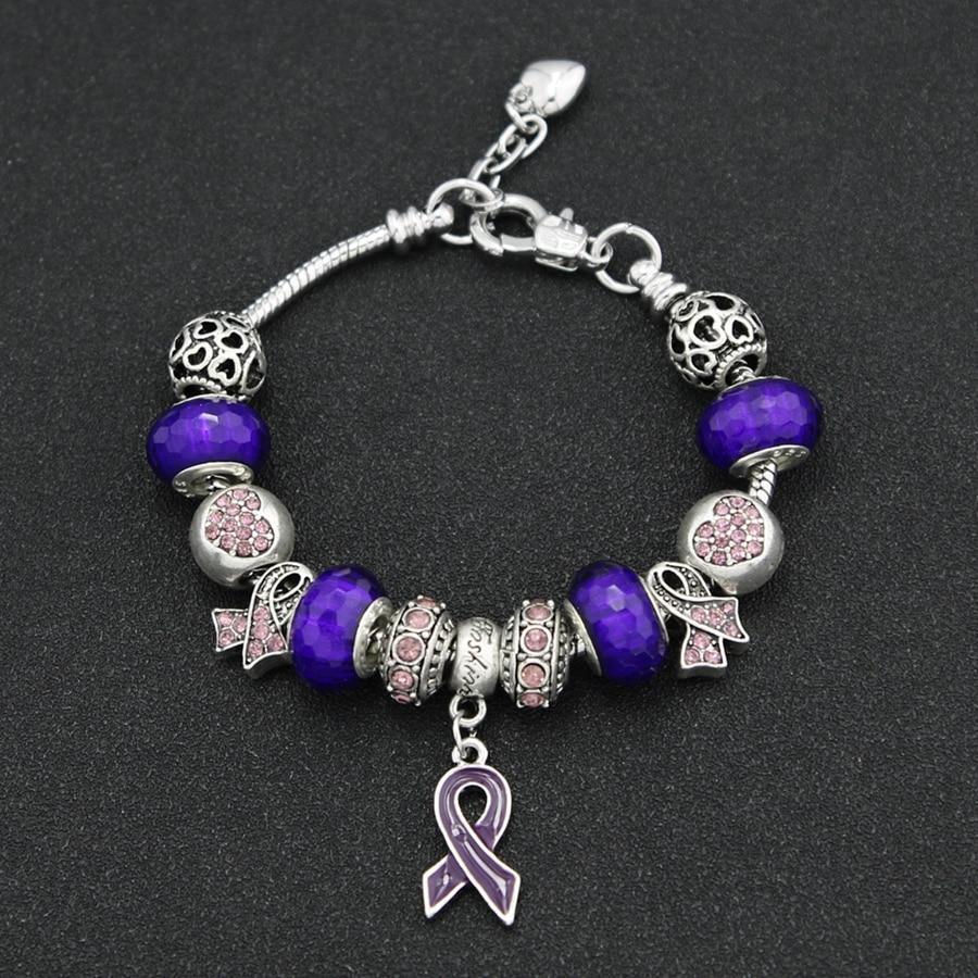 Breast Cancer Awareness Pink Ribbon Charm Bracelet