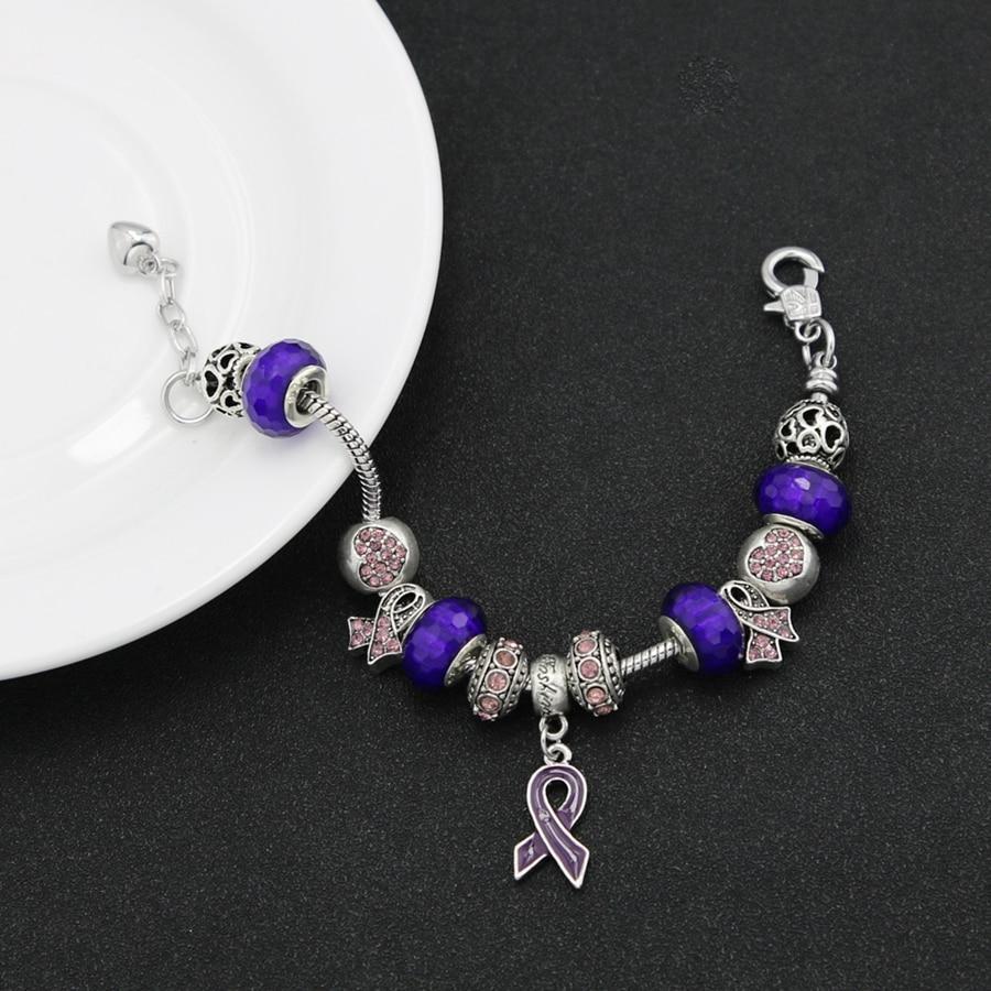 Breast Cancer Awareness Pink Ribbon Charm Bracelet