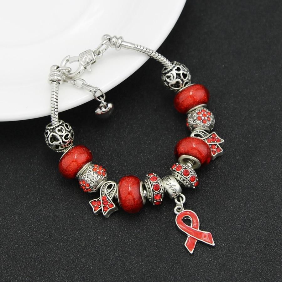 Breast Cancer Awareness Pink Ribbon Charm Bracelet