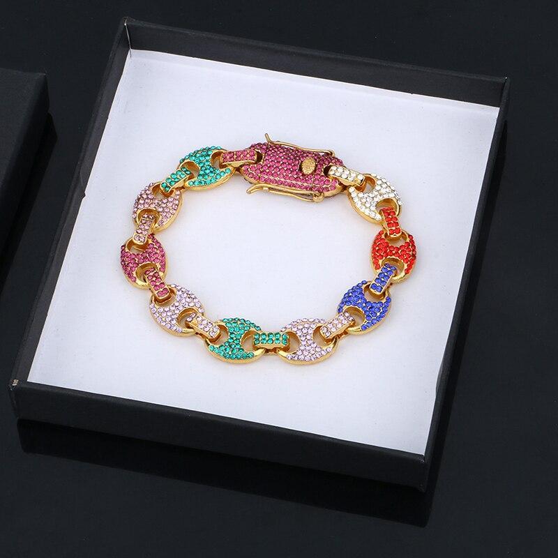 Men's Cuban Link Chain Bracelet- 13mm Chunky Colorful Zircon