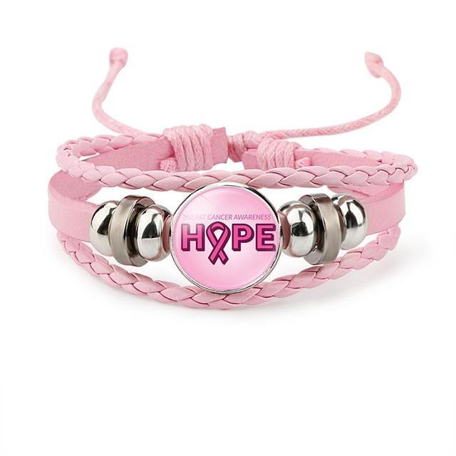 Love,faith,believe and Breast Cancer Awareness Bracelet