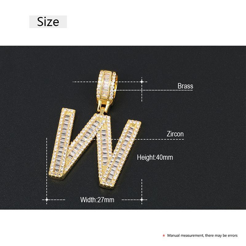 Initials Pendant Necklace- Gold Iced Out Baguette Letters