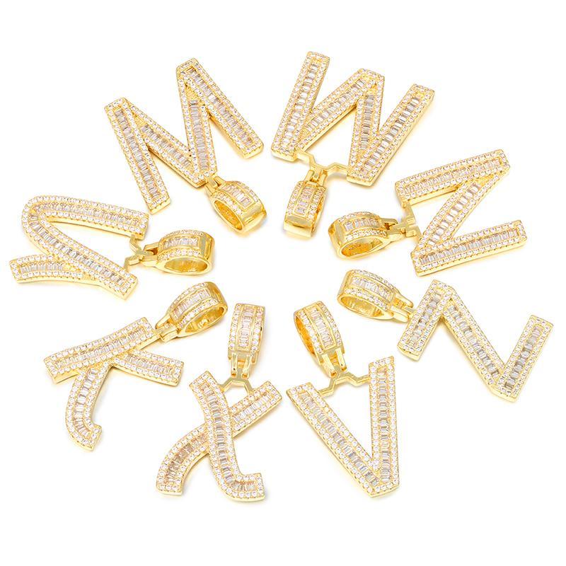 Initials Pendant Necklace- Gold Iced Out Baguette Letters