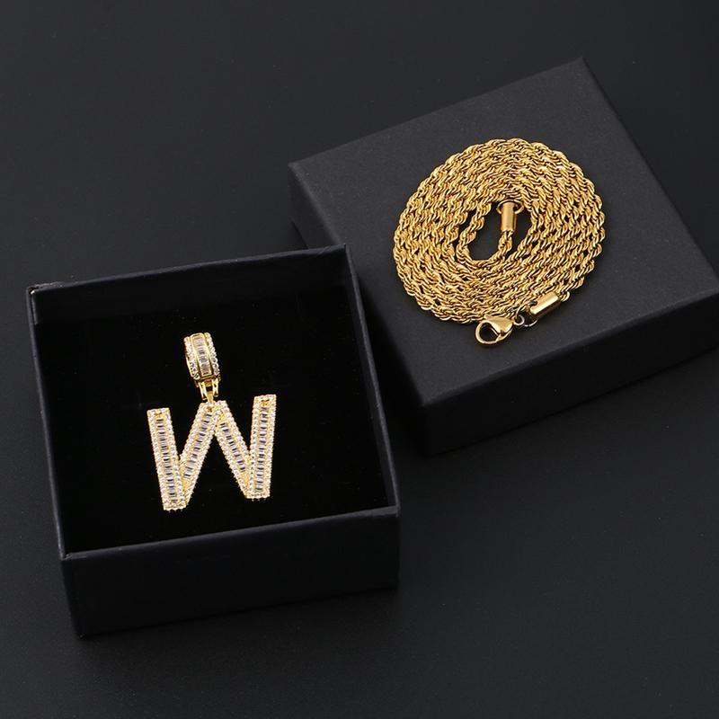Initials Pendant Necklace- Gold Iced Out Baguette Letters