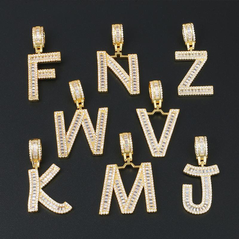 Initials Pendant Necklace- Gold Iced Out Baguette Letters