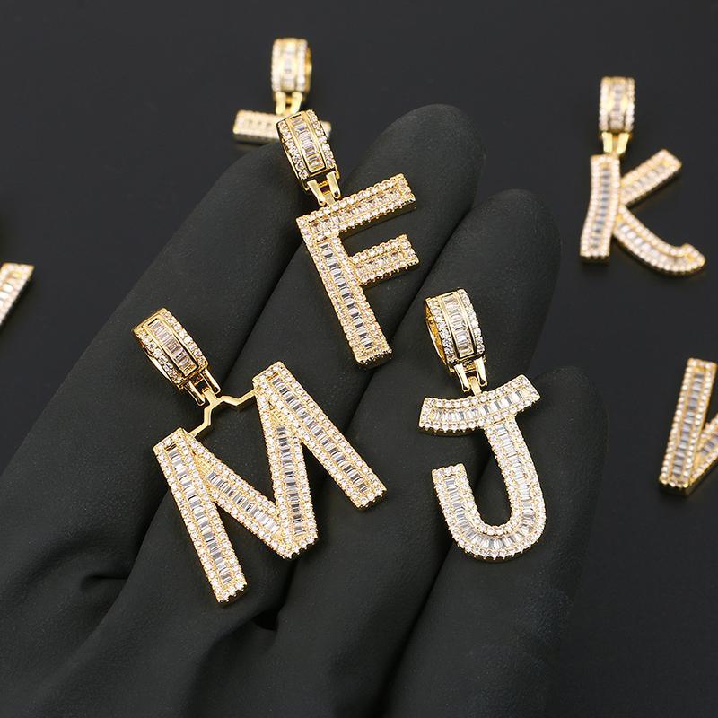 Initials Pendant Necklace- Gold Iced Out Baguette Letters