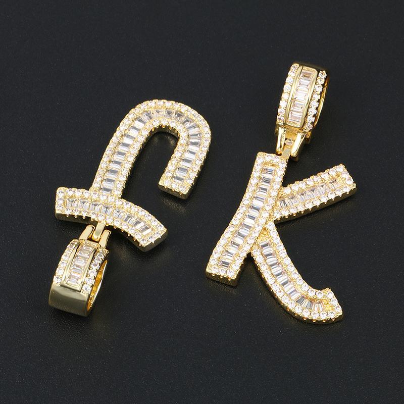 Initials Pendant Necklace- Gold Iced Out Baguette Letters