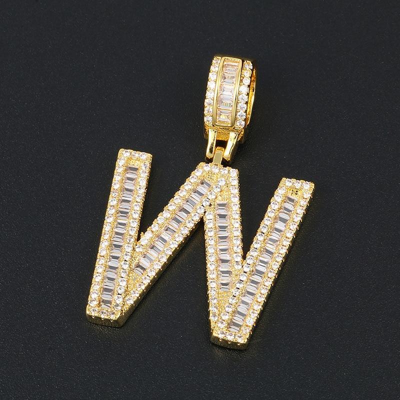 Initials Pendant Necklace- Gold Iced Out Baguette Letters