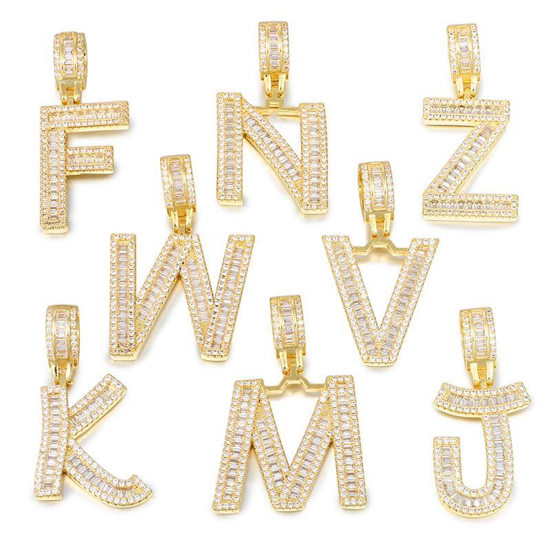 Initials Pendant Necklace- Gold Iced Out Baguette Letters