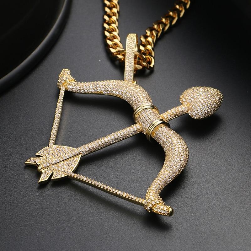 Men's Hip Hip Pendant Necklace - Rhinestone Bow Arrow Pendant