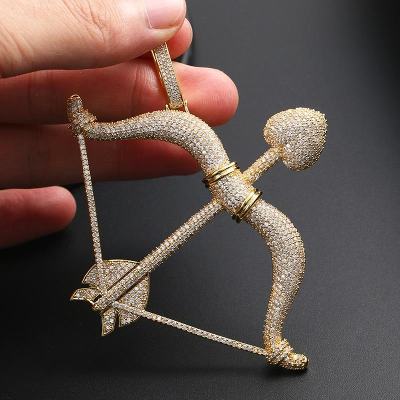 Men's Hip Hip Pendant Necklace - Rhinestone Bow Arrow Pendant