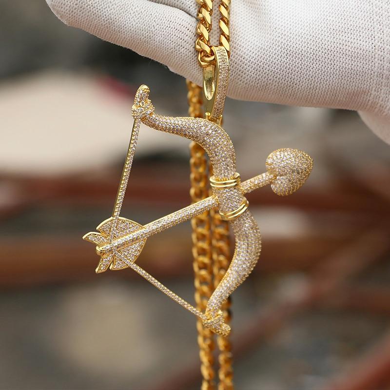 Men's Hip Hip Pendant Necklace - Rhinestone Bow Arrow Pendant
