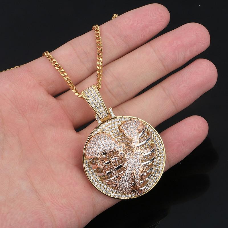 Hip Hop Round Hollow Heart Pendant Necklace