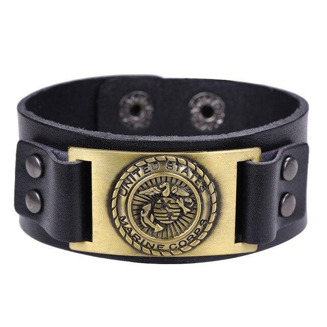 Leather US Marine Corps Charm Bracelet.