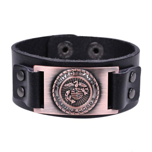 Leather US Marine Corps Charm Bracelet.
