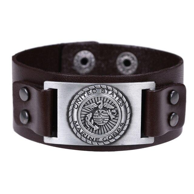 Leather US Marine Corps Charm Bracelet.