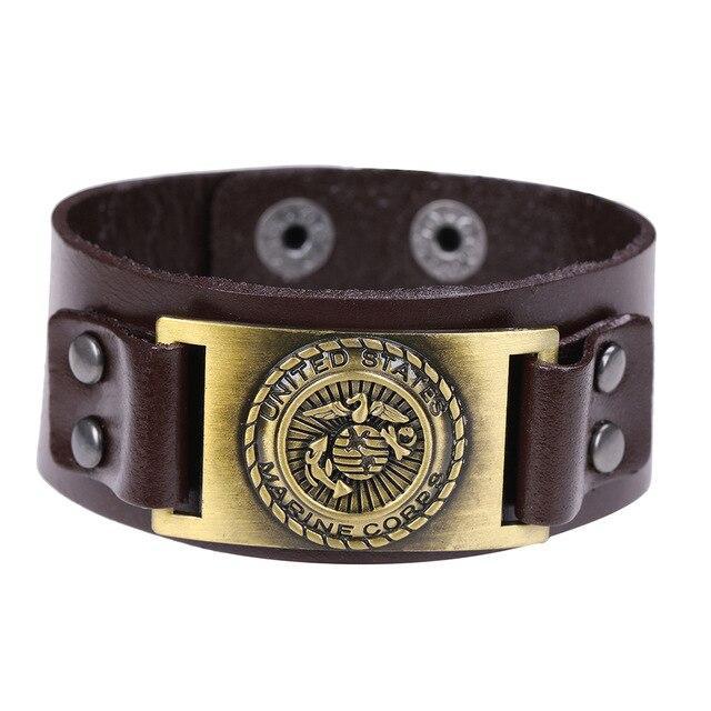 Leather US Marine Corps Charm Bracelet.