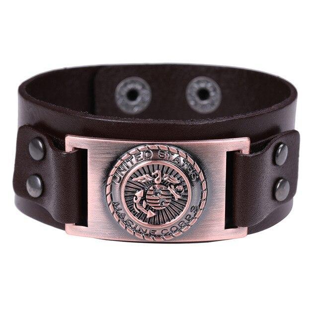 Leather US Marine Corps Charm Bracelet.