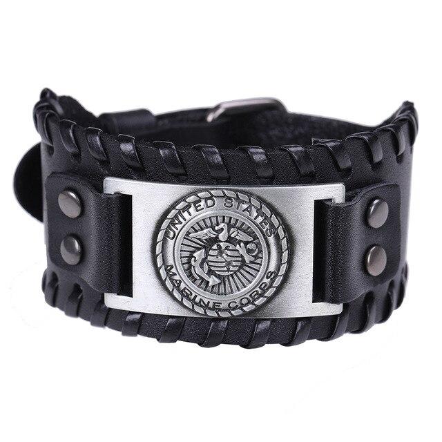 Leather US Marine Corps Charm Bracelet.