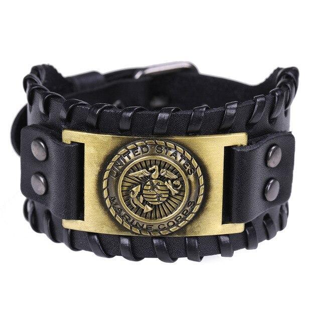 Leather US Marine Corps Charm Bracelet.