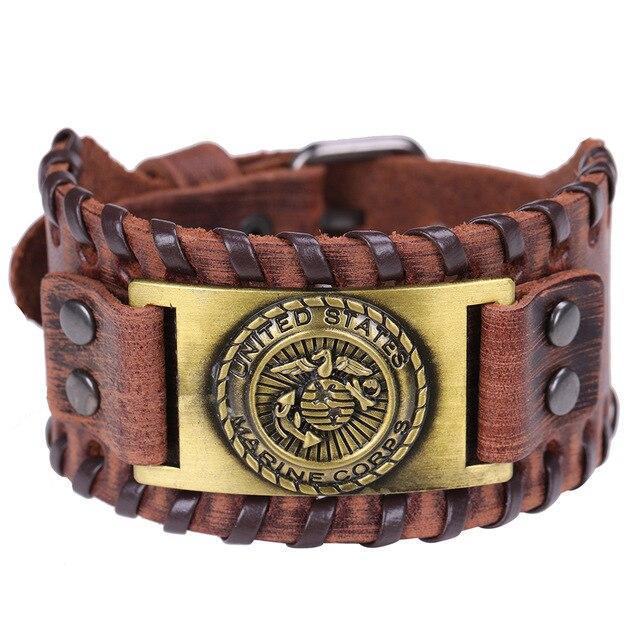 Leather US Marine Corps Charm Bracelet.