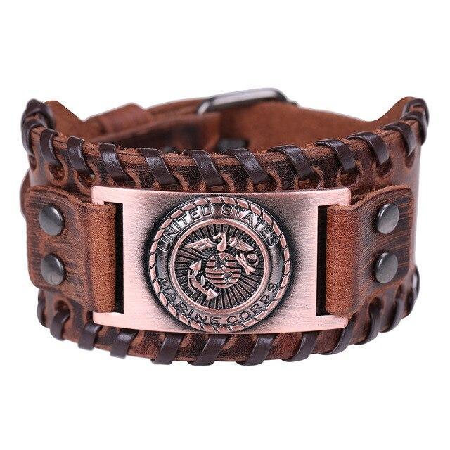 Leather US Marine Corps Charm Bracelet.