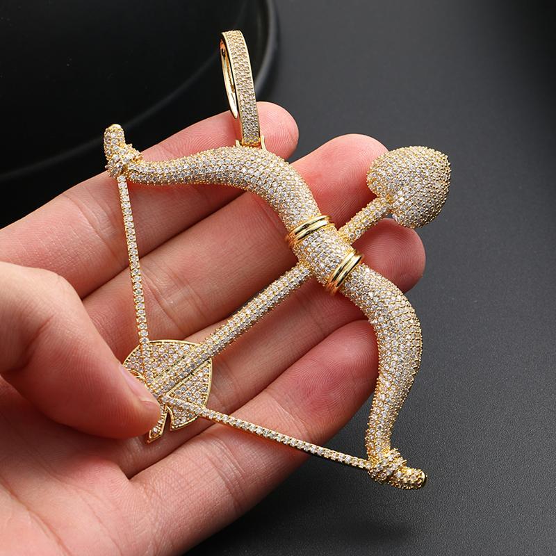 Men's Hip Hip Pendant Necklace - Rhinestone Bow Arrow Pendant