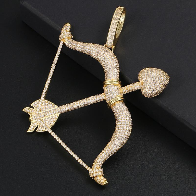 Men's Hip Hip Pendant Necklace - Rhinestone Bow Arrow Pendant