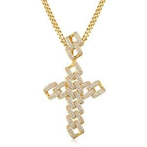 Hip Hop Cross Pendant Necklace- Bling Crystal Iced Out Chain