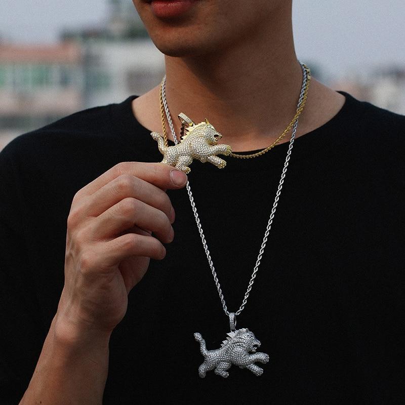 Iced Out Lion Pendant Necklace- Men's Hip Hop