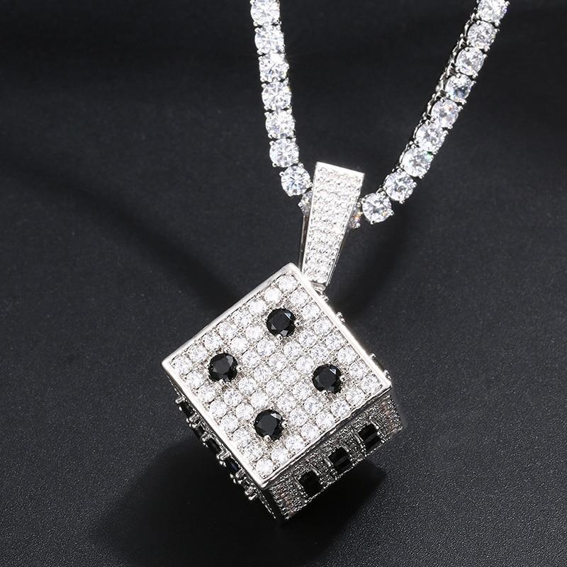 Hip Hop Ice Out Square Dice Pendant Necklace