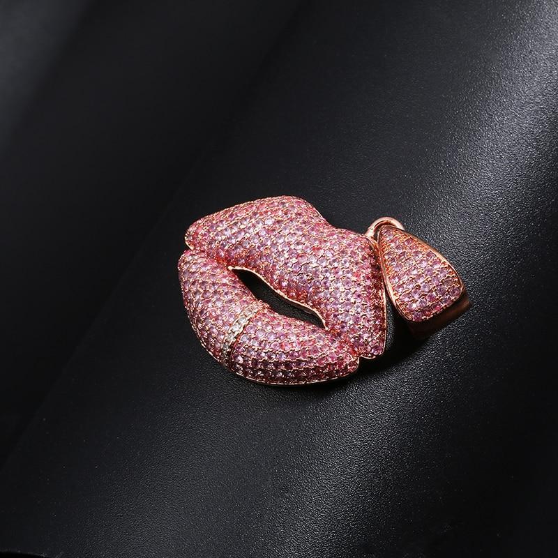 Pink Crystal Lips Pendant Necklace