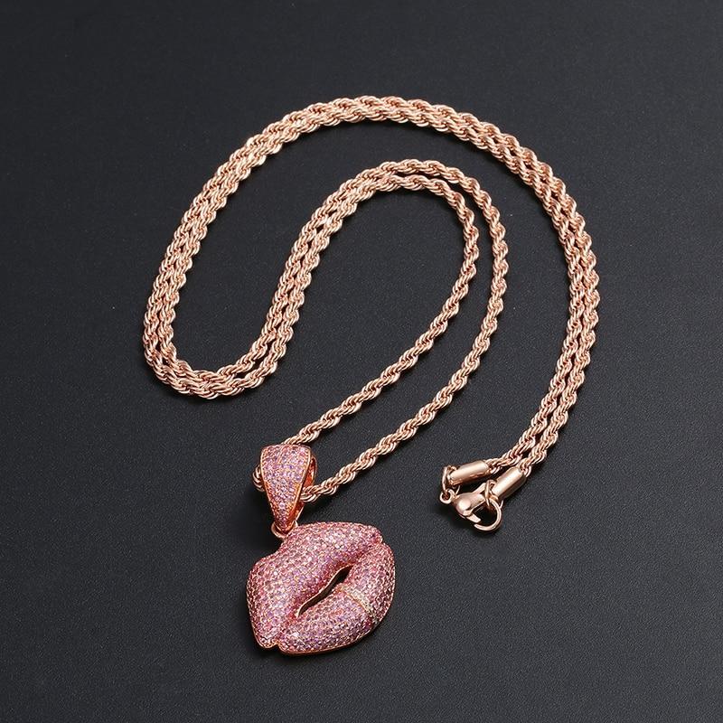 Pink Crystal Lips Pendant Necklace