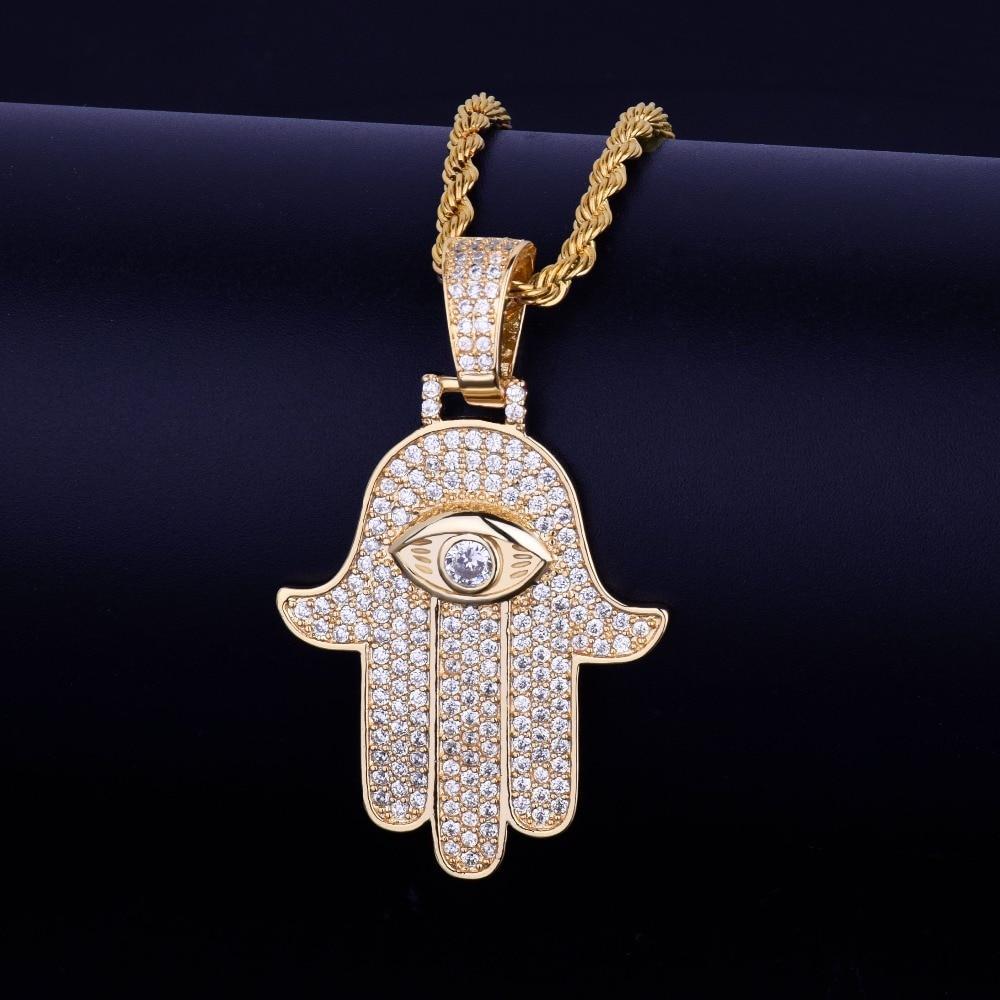 Hip Hop Hamsa Hand Pendant Necklace