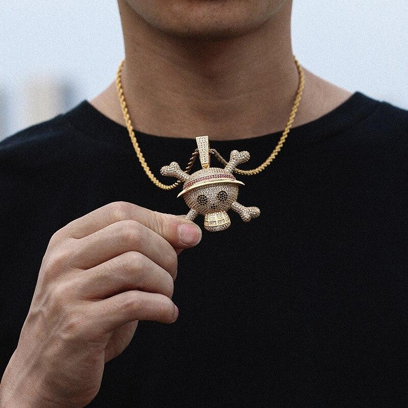 Ice Out Skull Cross Bone Pendant Necklace