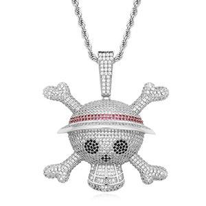 Ice Out Skull Cross Bone Pendant Necklace