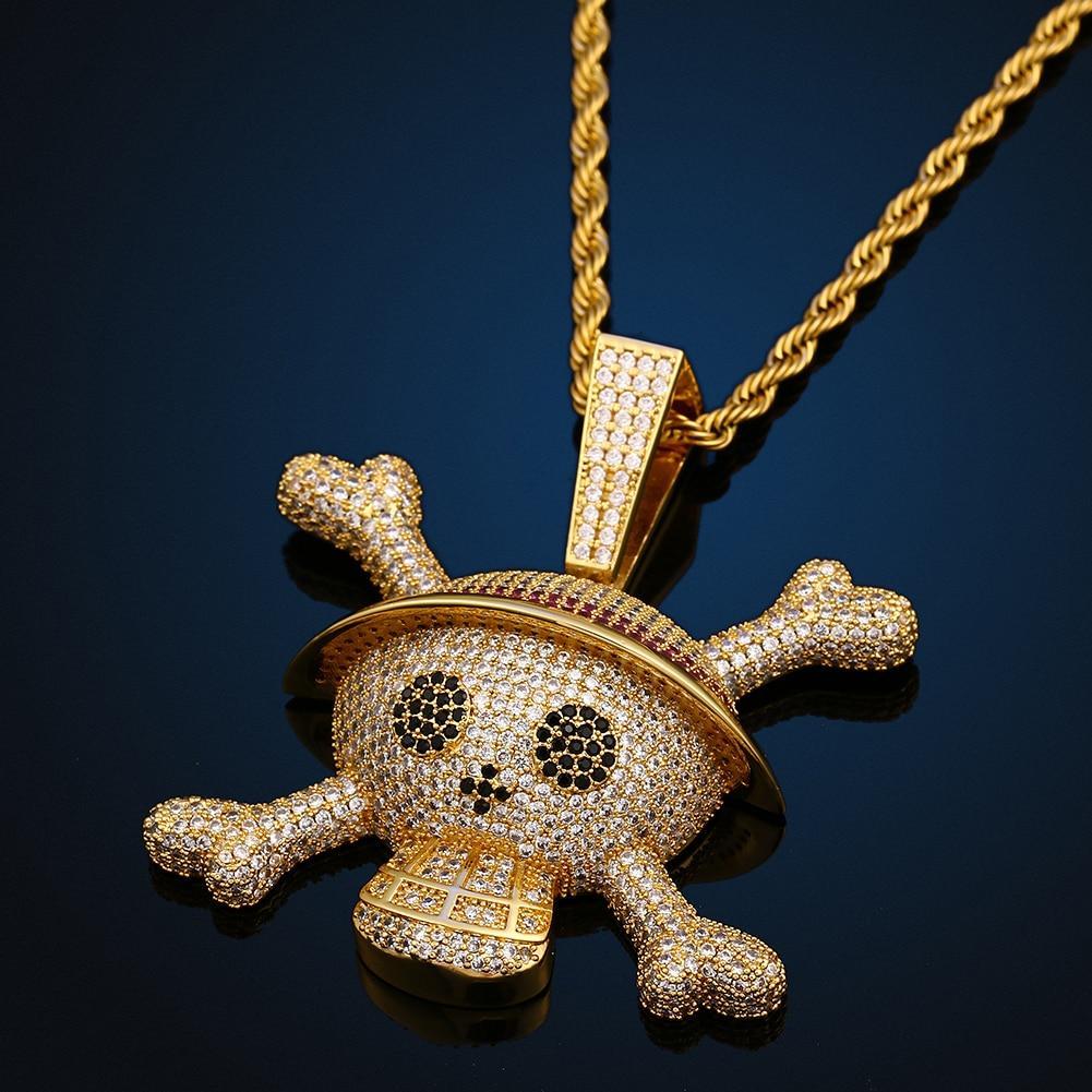 Ice Out Skull Cross Bone Pendant Necklace