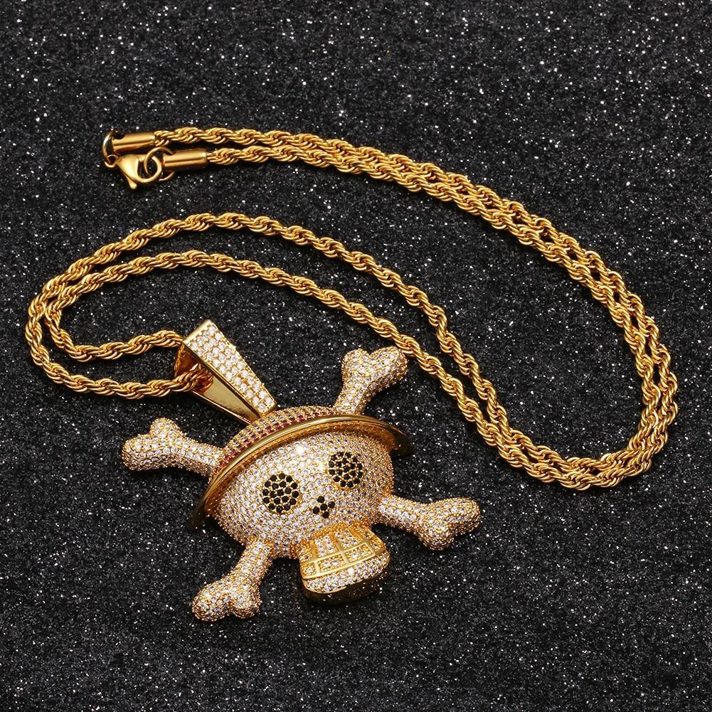 Ice Out Skull Cross Bone Pendant Necklace