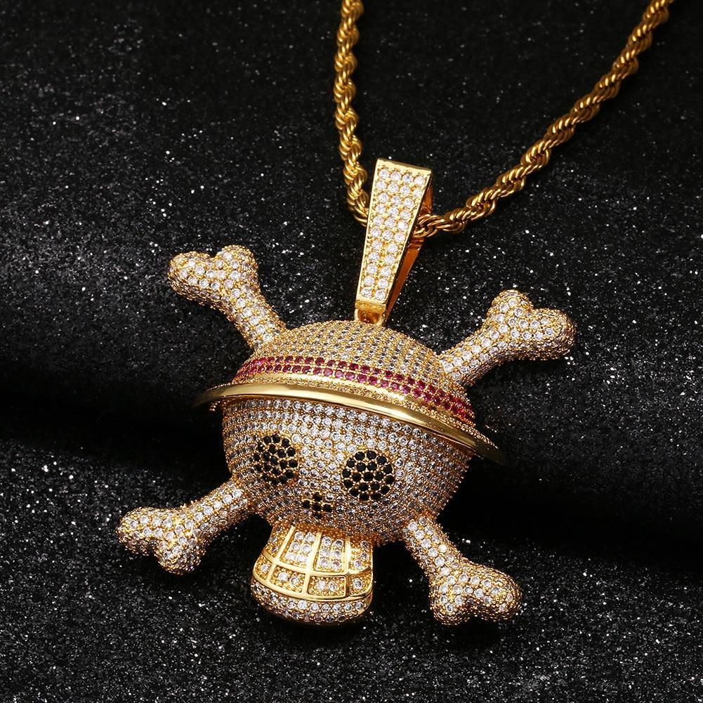 Ice Out Skull Cross Bone Pendant Necklace