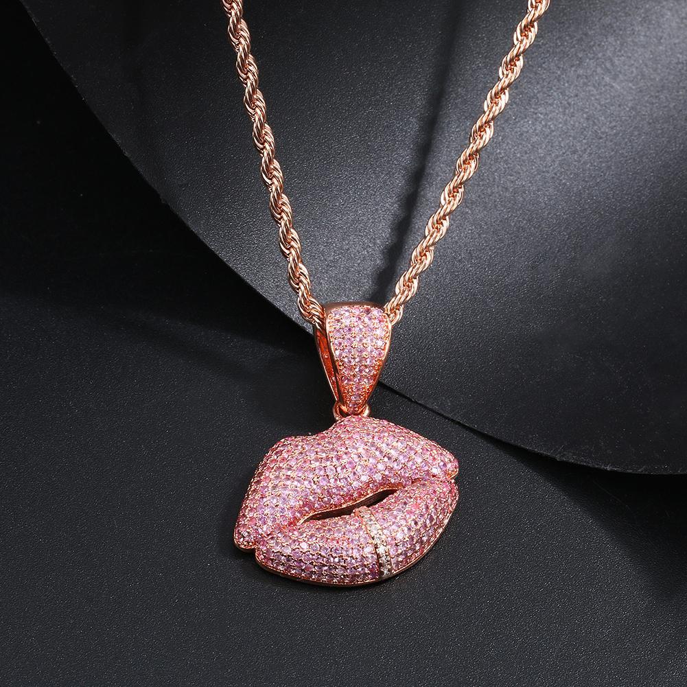 Pink Crystal Lips Pendant Necklace