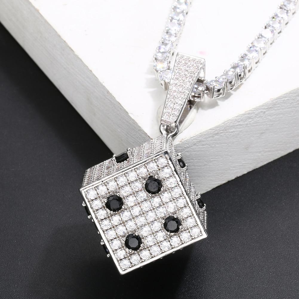 Hip Hop Ice Out Square Dice Pendant Necklace