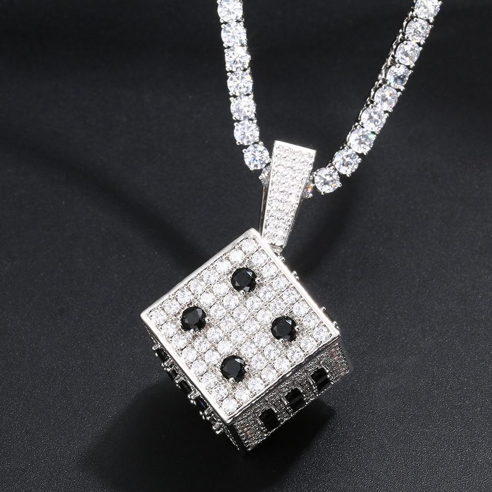 Hip Hop Ice Out Square Dice Pendant Necklace
