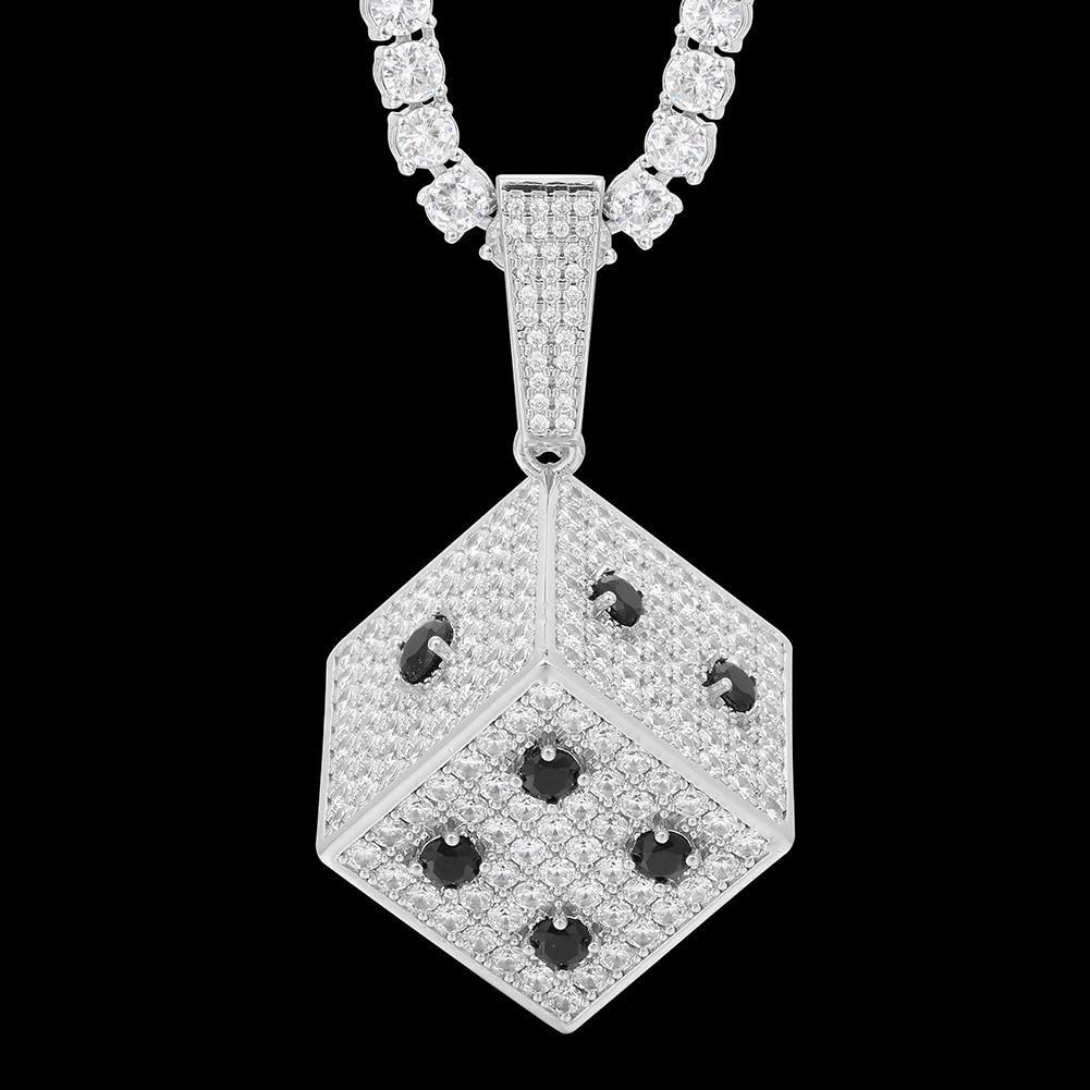 Hip Hop Ice Out Square Dice Pendant Necklace