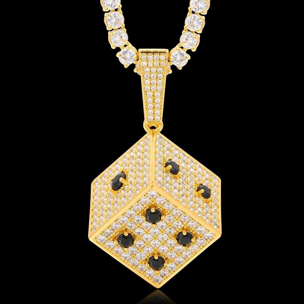 Hip Hop Ice Out Square Dice Pendant Necklace