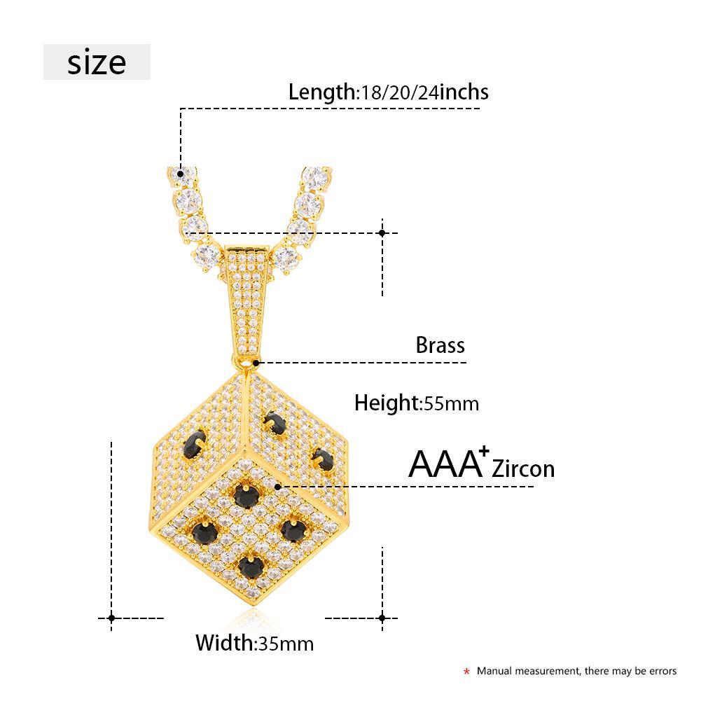 Hip Hop Ice Out Square Dice Pendant Necklace