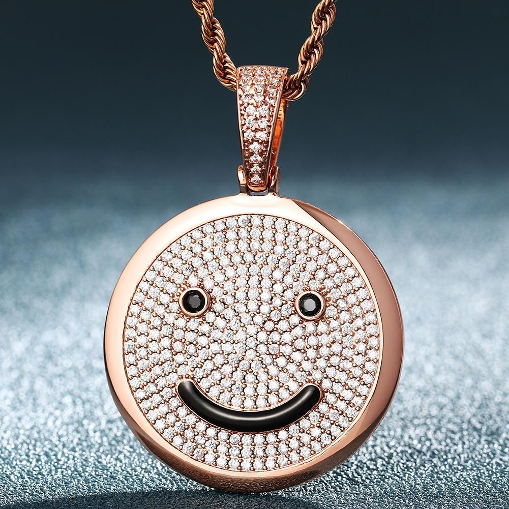 Hip Hop Full Of Crystal Smiley Pendant Necklace